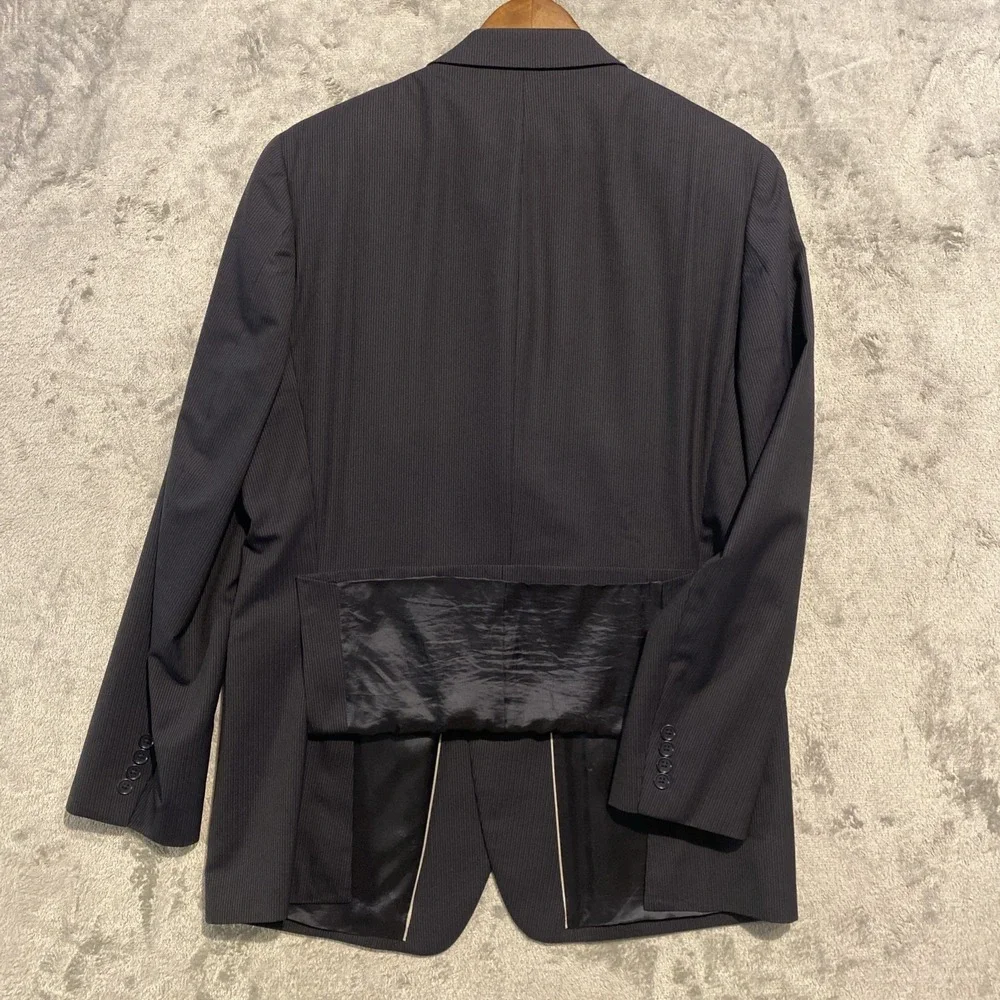 Calvin Klein Mens Black Merino Wool Suit Jacket Sz 44L Striped‎ Classic Career